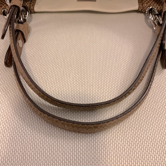 COACH Penelope Ivory Leather Brown Snakeskin Carryall Tote Bag - Picture 7 of 11